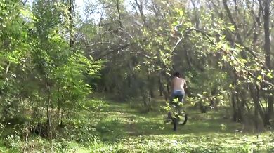 Topless Bike Ride in the forest (milf)