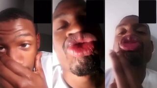 Watch this young black teen use his lips and tongue in a wild solo mouth pose