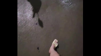 Shemale Ting xuan strolls and pees outdoors.