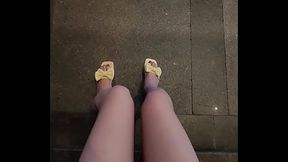 Shemale Ting xuan strolls and pees outdoors.