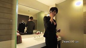 ”Horny stud screwed trans in lingerie”