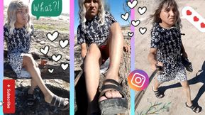 Cute trans with thong dress and sandals walks alone and hot very slut