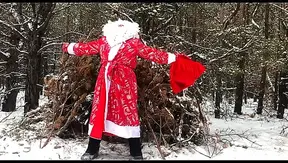 Russian SANTA CLAUS jerks off his BIG DICK in the forest and sends his sperm as a gift