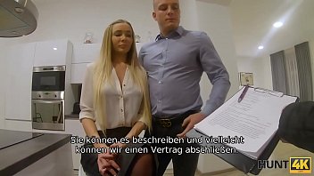 HUNT4K. Teen in strengen Anzug und sexy Dessous zeigt ihre sexuellen F&auml_higkeiten