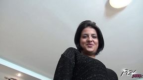 Brunette beauty bends over for dominating POV