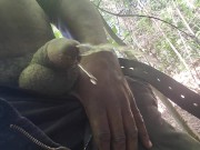 Black cock pissing outside in the woods hear the squirt hit the leaves join my onlyfans! #9