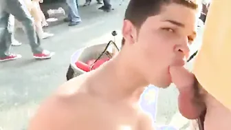 Twink Pledge Gives Outdoor Blowjob at Public Tailgate Party