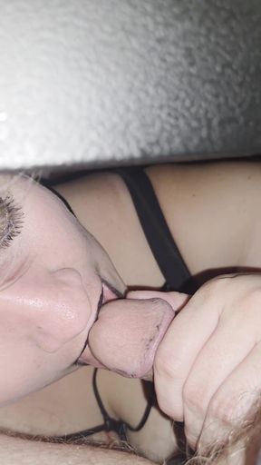 Under HIS desk sucking, snuggling, and licking cock while He plays