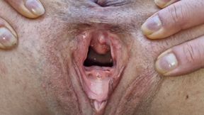 Outdoor Naked, Gaping My Pussy in Close up and Pissing