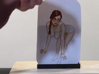 Claude Bombard defaces artwork of Penny Pax, cums on her glasses, face and tits - art cumshot