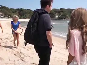 Beach Day Foursome With Horny Japanese Chicks Getting Fucked Hard