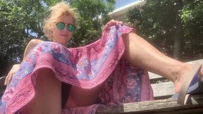 Black panties exhib in long skirt