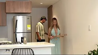 Hot Blonde Pays Pizza Delivery Guy with Her Pussy - Danner Mendez & Ambar Prada