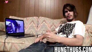 Fitness Enthusiast Jacks Off While Playing His Acoustic Guitar