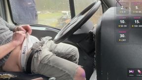 Rainy evening at the highway rest area - a curious passerby approaches my truck