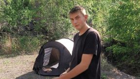 Slutty little hiker gets ass-fucked in his little tent