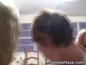 Blonde College Sorority Pledges Getting Oral In The Kitchen