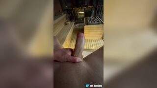 Sauna Demonstrate - Masturbating off in the glass case & the towel gets total of jism