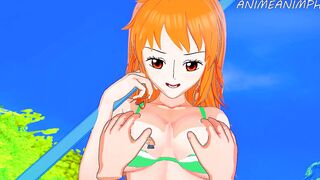 1 Piece Anime: Nami Blows Luffy Huge Penis Until Cum Into Mouth