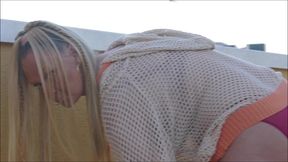 natalie k outdoors masturbating & with pussy spreading & fingering in thigh high socks and crotchless panties