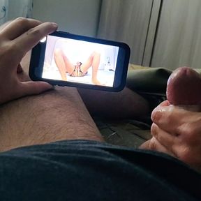 My sexy wife sent me her porn video and jerks me off untill I cum.