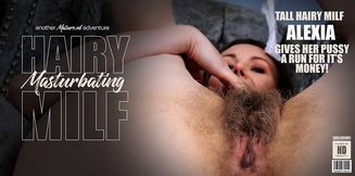 Tall and skinny Czech MILF Alexia loves playing with her very hairy pussy until she comes