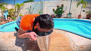 Dripping Wet and Throat Fucked Beside the Pool
