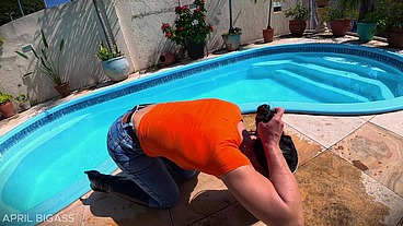 Dripping Wet and Throat Fucked Beside the Pool