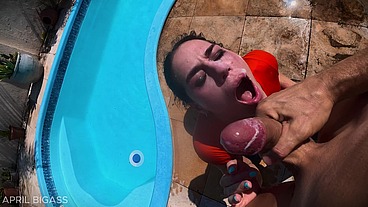 Dripping Wet and Throat Fucked Beside the Pool