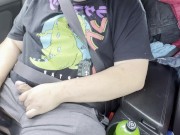 Gay chubs jerks cock until he cums and shoots his load in his car
