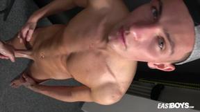 ”Oiling & jerking off huge cock stud”