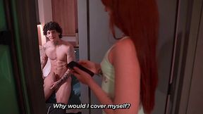 Sexy Slim Redhead Babe Catches Her Handsome Step-bro Wnking & Succumbs To The Temptation Of His Boner