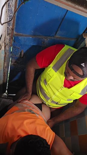 Construction Site Bathroom and Workers