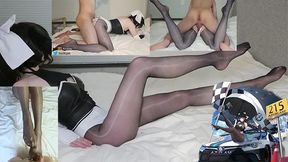 Azur Lane Takao Cosplay Race Queen Shiny Black Pantyhose Cum