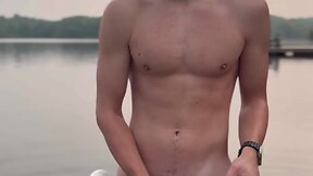 Daring dude connor takes a risky skinny-dip and shoots his load in the open lake - tagged with cumshot, masturbation, solo fun, big dick, hand play, outdoor adventure, twink time, muscular stud