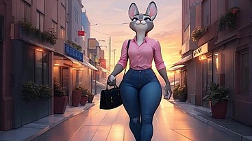 Fucking the new resident of my city. She's a furry rabbit and she came a lot on my dick.
