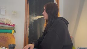 547 SANDY - I'M SMOKING A CIGARETTE IN A DISHEVELED STATE AFTER MY SHOWER.