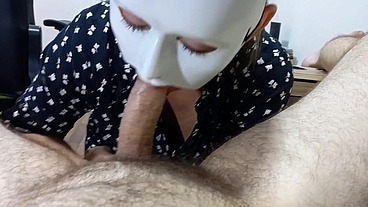 Stepmother gives her stepson a blowjob and he cums on her pussy.