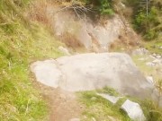 I walk by a Difficult path in the mountain's Forest for do something near the waterfall