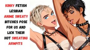 Lesbian Anime Manga babes lick sexy sweaty armpits in erotic BDSM slave video