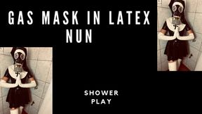 gas mask in latex nun play shower