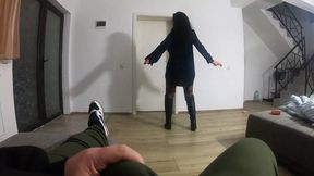 Spunk play with a hot slut in a long down-jacket