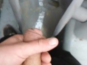 POV Transgirl In Porta Potty Pissing All Over & Playing w/Herself