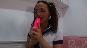 horny student plays with her dildo - claudia bavel -