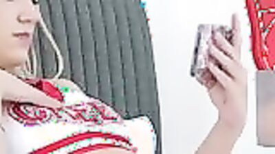 Cheerleader gets off on deepthroating & getting creampied by a big dick