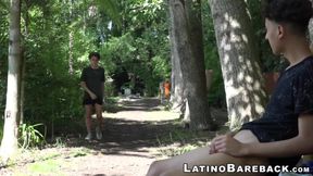 Young latinos Wilson and Alan barebacking in the woods