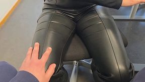 Library: Student in Leather Pants Gets Fucked Doggy Style in a Public Toilet