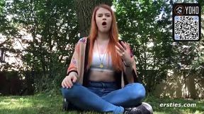 Amateur bodacious redhead playing with tight latex