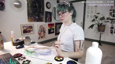Blue haired egirl stripper mom shows her small tits in first show