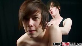 Skinny Euro twink jizzed on his cute face after anal fun